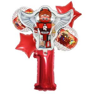 Roblox Balloon 6pcs Set with 1 Number (Red ) For Birthday Party Decoration